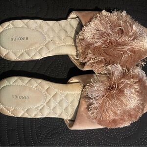 Birdies Tan Slippers with Plush Pom-Pom Design